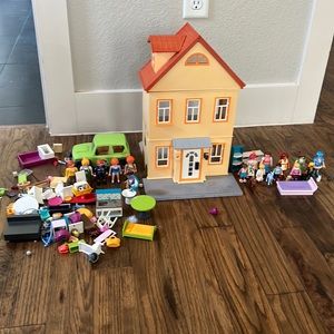 Playmobil house, car, dolls and accessories